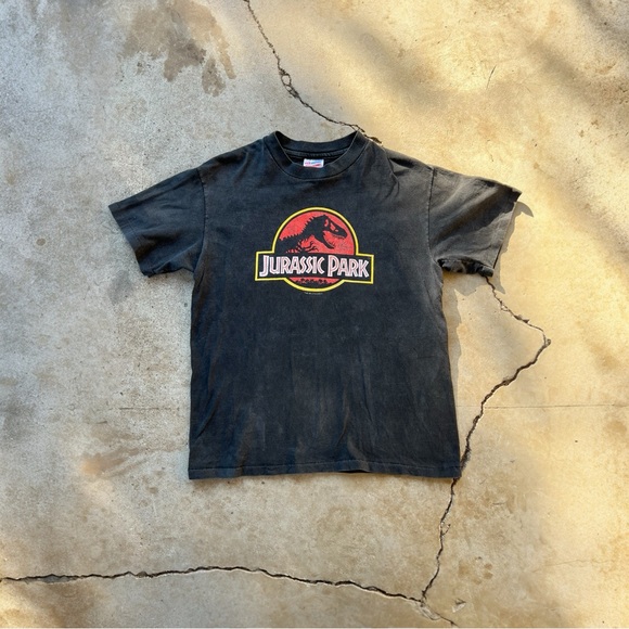 Jarassic park 1992 vintage Hanes heavyweight tshirt blk movie promo dinosaur - Picture 1 of 3